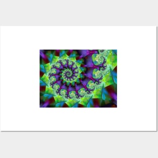 purple and green fractal spiral Posters and Art